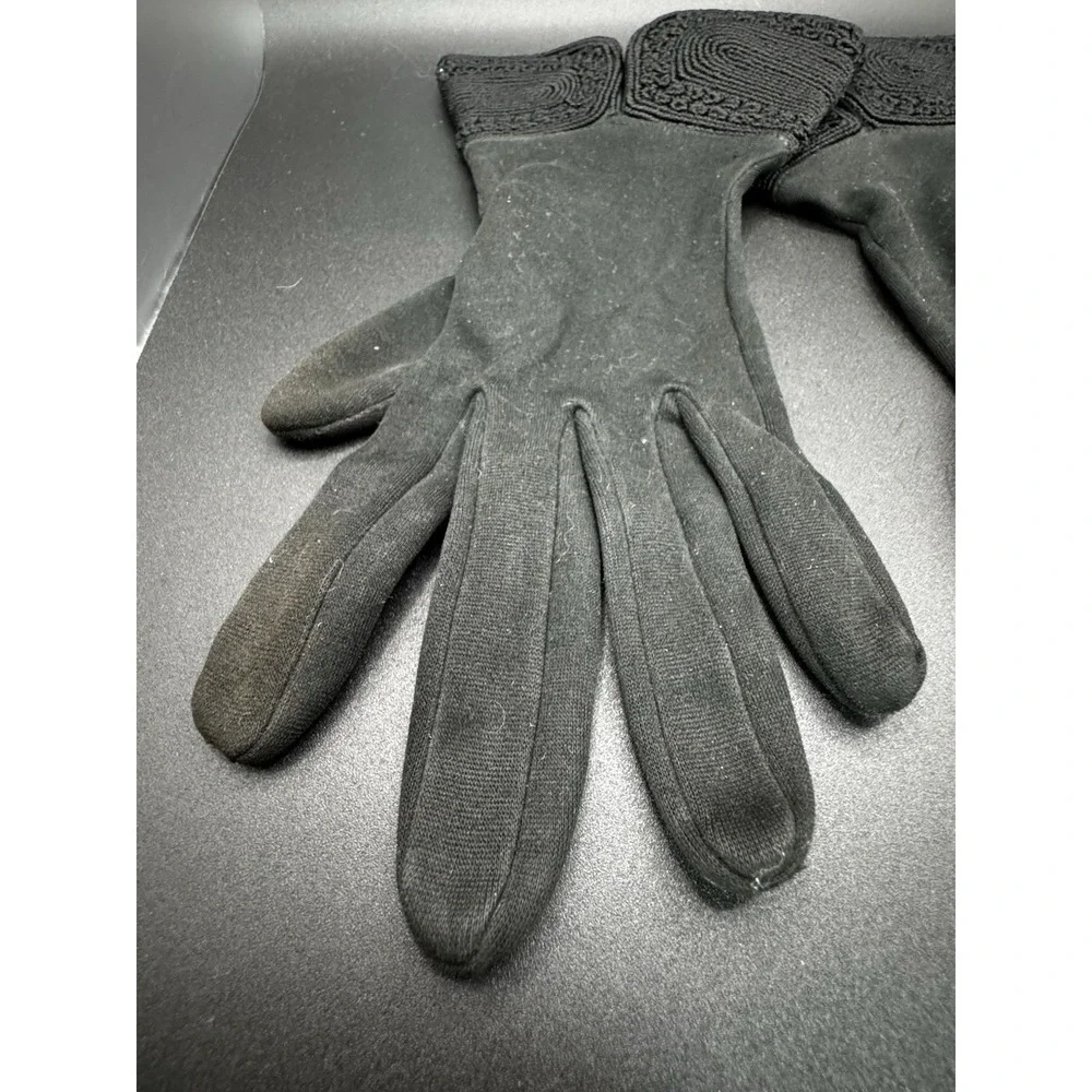 Mid Century Black‎ Nylon Gloves With Decorative Cuff By Hanser - Size 7
